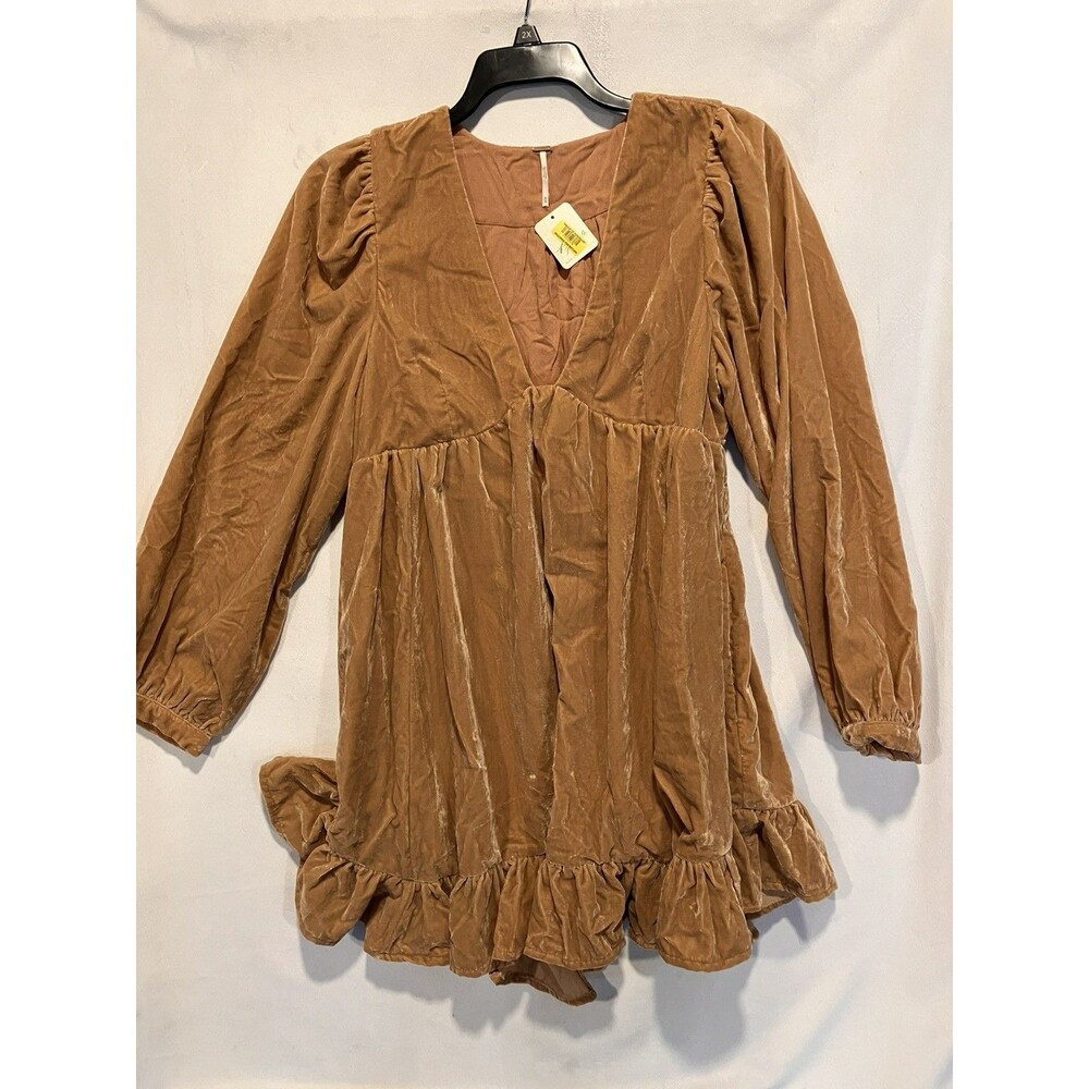NWT Free People FP Estella Velvet Ruffled Hem Mini Dress, Rose Pearl Size M $128